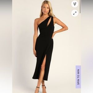 LuLus Cocktail Club Black One-Shoulder Midi Dress